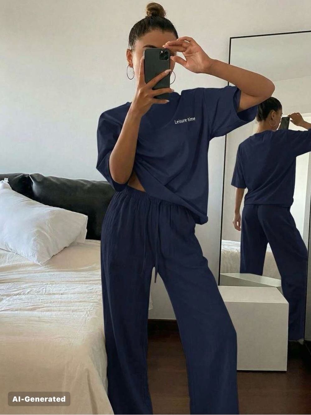 Daisy Navy Two-Piece Relaxed Pajama Set